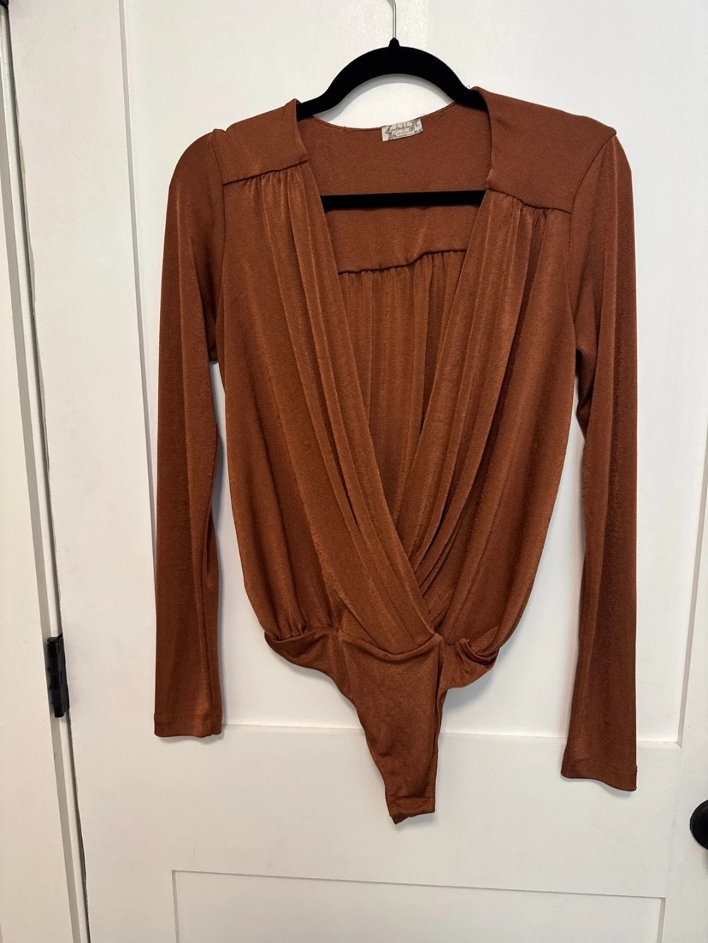 Rust Brown Surplice Long-Sleeve Bodysuit